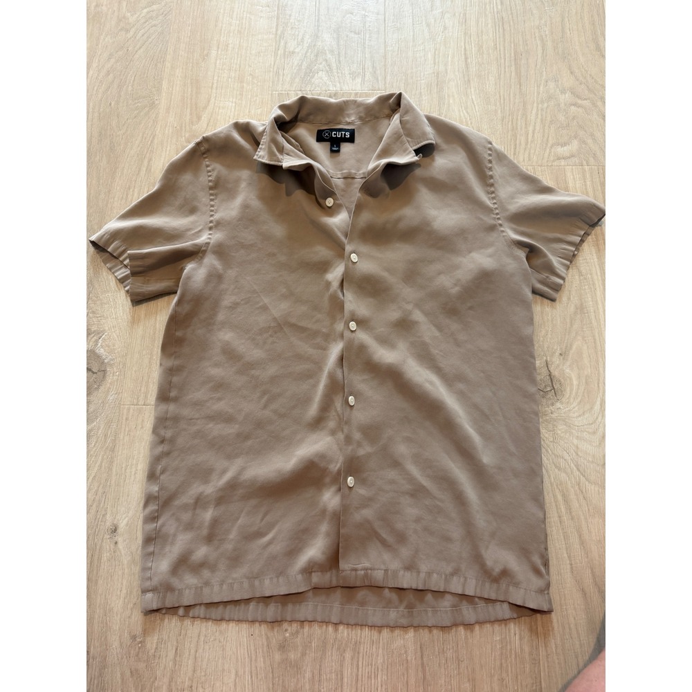 Cuts Clothing Hyperloop Shirt Mens Large Tan Short Sleeve Camp Collar Minimalist